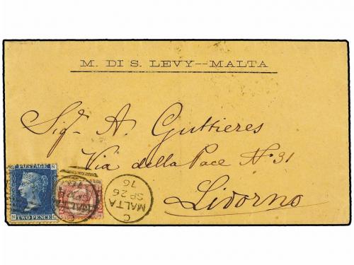 ✉ MALTA. 1876. Cover to LIVORNO (Italy) franked 1/2d. SM, pl