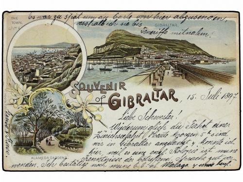 ✉ GIBRALTAR. 1897 (July 26). Colour postcard (view of Gibral