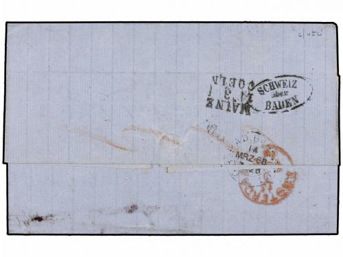¿ SUIZA. Sc. 43, 44, 47. 1866 (March 13). Cover to AMSTERDAM