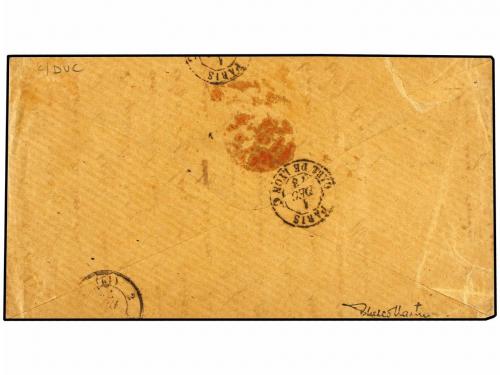 ✉ RUMANIA. 1873. BUCAREST to FRANCE. 25 b. orange, strip of 