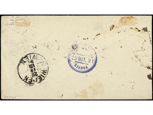✉ PORTUGAL. Sc. 45. 1891. Registered cover to VIENNA (Austri