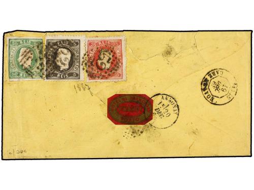 ✉ PORTUGAL. Sc. 21, 25, 28. 1868 (Dec. 15). Cover from PORTO