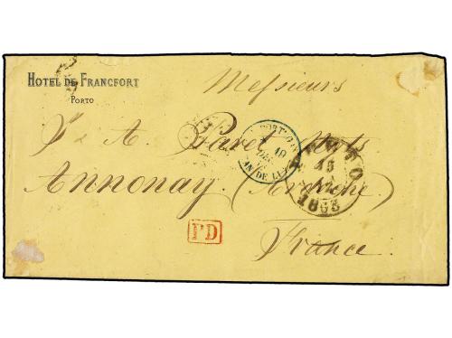 ✉ PORTUGAL. Sc. 21, 25, 28. 1868 (Dec. 15). Cover from PORTO
