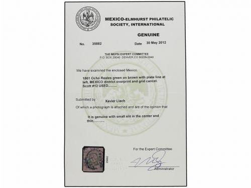 ° MEXICO. Sc. 12. 1861. 8 reales verde. Mat. PARRILLA y habi