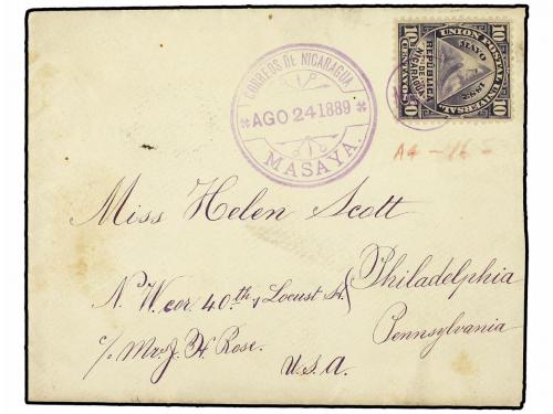 ✉ NICARAGUA. Sc. 16. 1889. MASAYA a USA. 10 cts. gris. Mat. 