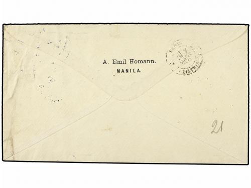 ✉ FILIPINAS. 1889. MANILA a FRANCIA. 8 cent. s. 2 4/8 ctvos.