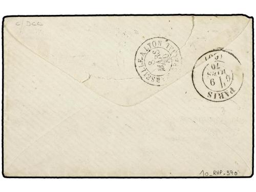 ✉ ITALIA. 1870. Sobre circulado a FRANCIA. Fechador CORPS EX