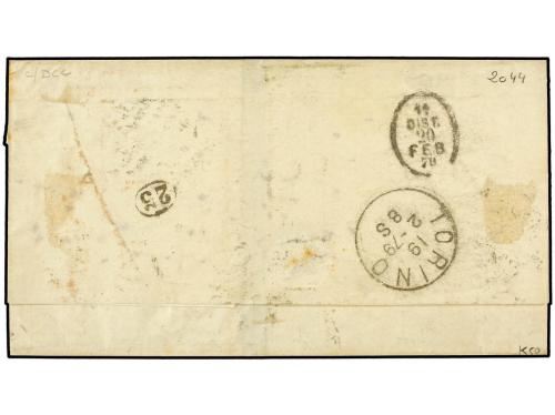 ✉ URUGUAY. 1879 (19.2). MONTEVIDEO a TORINO. Circulada con s