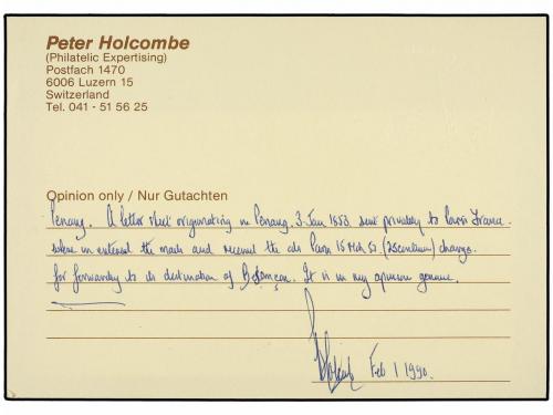 ✉ MALAYA. 1853 (March 15). Entire letter written form PENANG