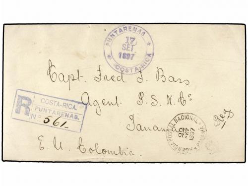 ✉ COSTA RICA. 1897. PUNTARENAS a PANAMÁ. Franqueo al dorso d