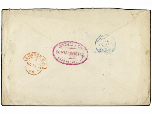 ✉ COLOMBIA. 1894. BARRANQUILLA a LONDRES. 10 ctvos. (4). Mat