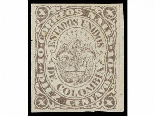 (*) COLOMBIA. 1868. 10 ctvos. lila. Impresión calcada al dor