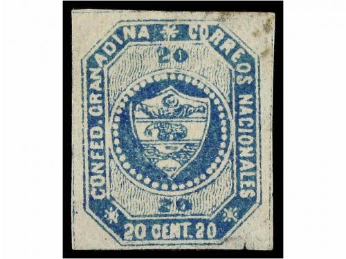 * COLOMBIA. 1860. 20 ctvos. azul. Impresión calcada al dorso