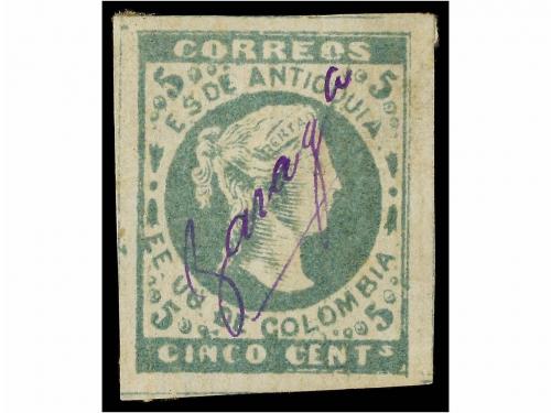 ° COLOMBIA: ANTIOQUIA. 1879. ANTIOQUIA. 5 cts. verde, papel