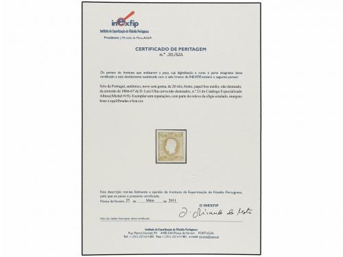 (*) PORTUGAL. Af. 21. 1866. 20 reis oliva sin goma. MAGNÍFIC