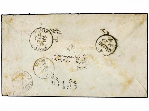 ¿ PERU. 1876 (1 Febrero). LIMA a FRANCIA. 1 dinero verde, ma