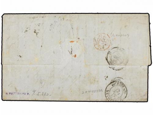 ✉ PERU. 1859. TACNA a FRANCIA. 1 dinero azul por el pago del