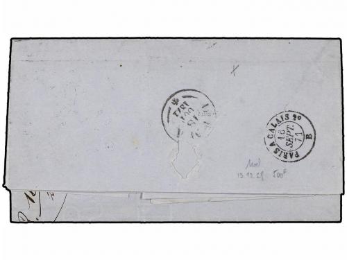 ✉ FRANCIA. 1871. PARIS a LIMA. 20 cts. azul, 30 cts. castaño