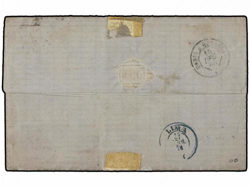 ✉ FRANCIA. 1865. BORDEAUX a LIMA. 40 cts. naranja y 80 cts. 