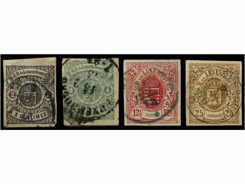 ° LUXEMBURGO. Yv. 4, 5, 7 y 8. 1859-63. 2, 4, 12 1/2 y 25 ce