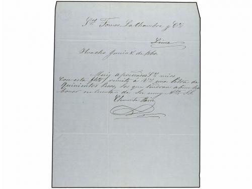 ✉ PERU. Yv. 7. 1860 (8 Junio). HUACHO a LIMA. 1 peseta rojo,