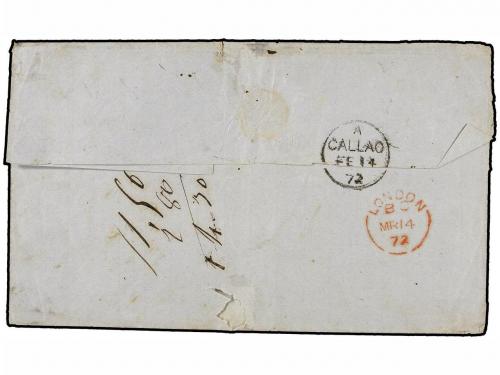 ¿ PERU. 1872. LIMA a GENOVA. 1 dinero verde, tasada a la lle