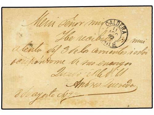 ✉ CHILE. Sc. 15. 1892. TIERRA AMARILLA a CALDERA. CARTA-TARJ