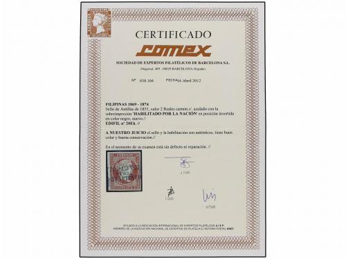 * FILIPINAS. Ed. 20Eh. 2 reales carmín HABILITADO/POR LA/NAC