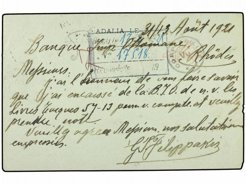 ¿ COLONIAS ITALIANAS. 1921 (13-8). ANATOLIA. ADALIA a RODI.