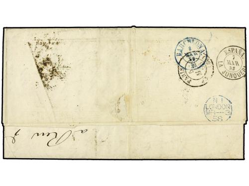 ✉ GRAN BRETAÑA. Sg. 40, 66, 69. 1858 (Marzo). LONDON a BARCE