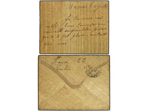 ✉ INDOCHINA. 1904. HANOI a FRANCIA. Sobre y tarjeta interior
