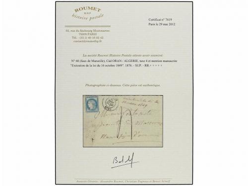 ✉ ARGELIA. 1876 (Feb. 23). Cover from ORAN to MASCARA franke