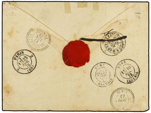 ✉ TUNEZ. Ce. 30. 1872 (Nov. 12). Cover to TUNIS, readdressed