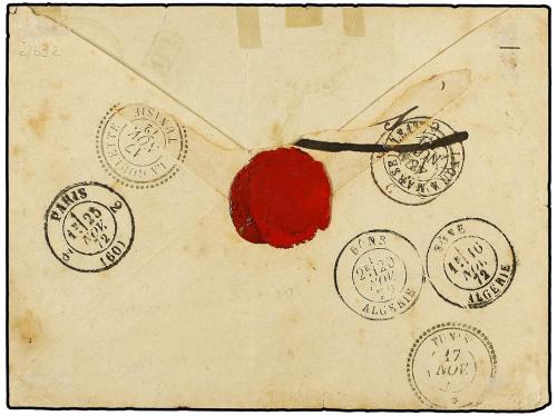 ✉ TUNEZ. Ce. 30. 1872 (Nov. 12). Cover to TUNIS, readdressed