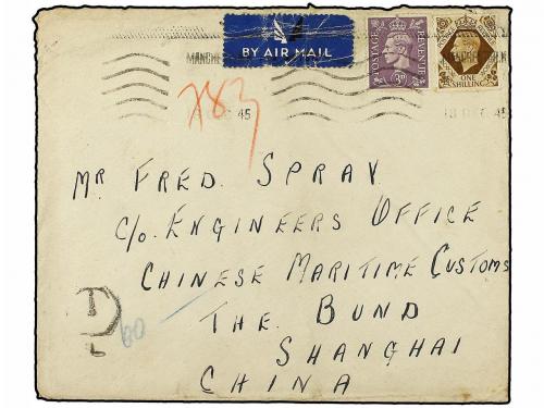✉ CHINA. 1945. MANCHESTER to SHANGHAI. 3 p. and 1 sh. with c
