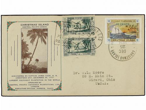 ✉ TAHITI. 1934. PAPEETE a USA. 15 cents. verde (2) mixto con