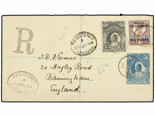 ✉ NIGERIA. 1894 (23 May). Envelope registered to BIRMINGHAM,