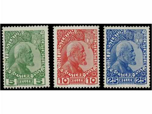 ** LIECHTENSTEIN. Yv. 1/3. 1912-15. Complete set, never hing