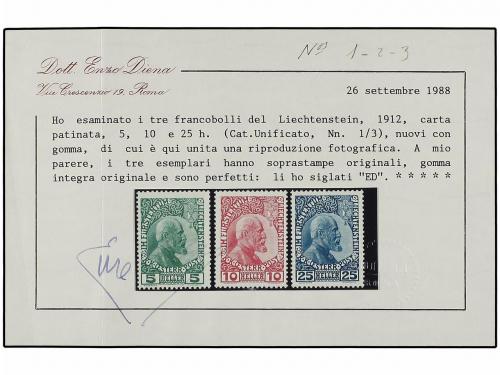 ** LIECHTENSTEIN. Yv. 1/3. 1912-15. Complete set, never hing