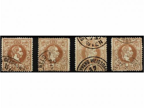 ° AUSTRIA. Mi. 41I (4). 1869. 50 kr. brown. 4 stamps, fine u