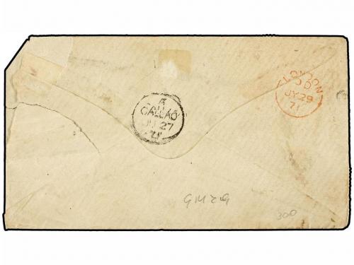 ✉ PERU. 1871. LIMA a ITALIA. 1 dinero verde, tasada a la lle