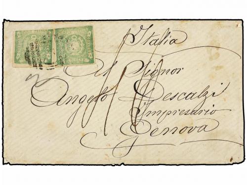 ✉ PERU. 1873. CALLAO a GÉNOVA (Italia). 1 dinero verde (2). 