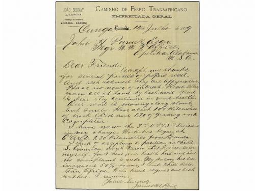 ✉ ANGOLA. 1889. CUNGA (Angola) a U.S.A. Sobre del CAMINHO DE