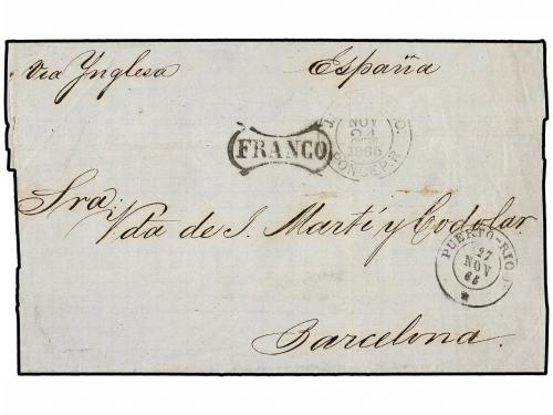 ✉ PUERTO RICO. 1865. PONCE a ESPAÑA vía San Juan y Londres. 