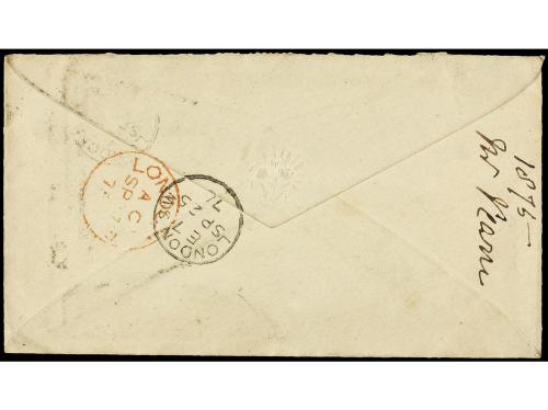 ✉ GRAN BRETAÑA. 1875. LAUNCESTON to LONDON. 1 d. red redirec