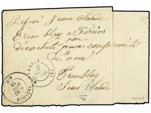 ✉ FRANCIA. 1878. FAJA DE PRENSA circulada a FAREINS y reexpe