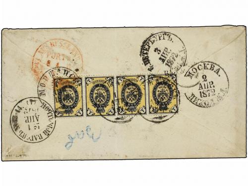 ✉ RUSIA. 1872 (April). MORSHANIK to SWITZERLAND. 1 kr. black