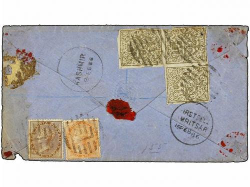 ✉ INDIA. 1886. KASHMIR to AMRITSAR. 1 anna brown and 2 annas