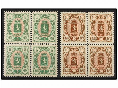 **/* FINLANDIA. Mi. 33A/34A (4). 1889. 5 Mk. and 10 Mk. Bloc