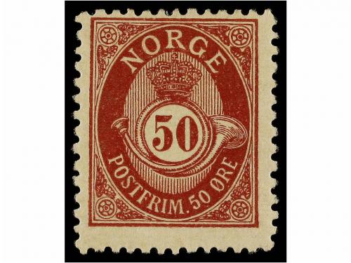 * NORUEGA. Mi. 60B. 1893. 50 ore red-brown, perf. 13 1/2 x 1